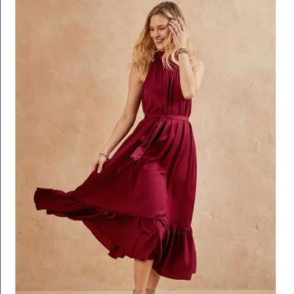 knee length dresses for ladies Banana Republic Navy Halter Neck A-Line Midi Dress main image 0